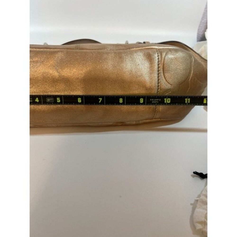 Coach East‎ West Embossed Signature Gold Metallic Shoulder Bag Tote Purse - Picture 7 of 16